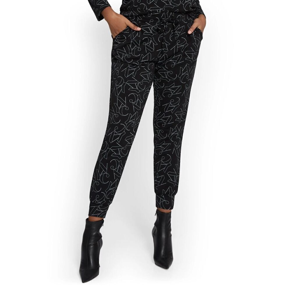 New York & Company NYC Dreamy Black White French Terry Jogger Pants XL